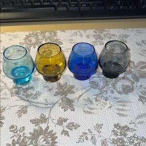 Set of Four Colorful Glass Mini Shots Vintage